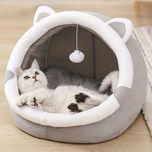 TEMU 아늑한 만화 고양이 동굴 침대 - 이 귀여운 애완동물 집에서 새끼 고양이를 따뜻하고 아늑하게 유지하세요!
