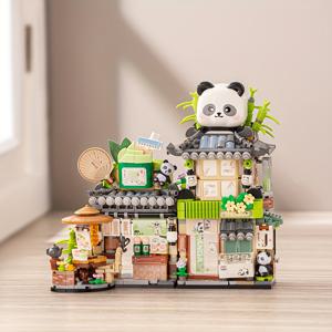 TEMU 판다 티하우스와 작은 곰 커피숍 거리 전망집 조립 모형, 장식품 선물