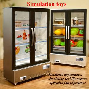 TEMU 미니 수퍼마켓 더블 도어 냉장고 냉동고 모델 1:12 인형 하우스 하우스, 가족 장면, 작은 장식품, 미니어처 음식 및 놀이