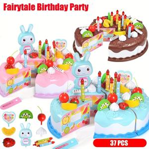 TEMU 37개 시뮬레이션 DIY 생일 케이크 모델, 주방 꾸며 놀이 과일 자르기 음식 장난감