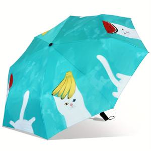 TEMU 우산은 UV 차단 기능이 있는 재밌는 고양이 & 바나나 패턴 접이식 우산입니다. 남성과 여성 모두에게 적합한 캐주얼하고 가벼운 8개의 튼튼한 우산입니다.