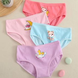 TEMU 4pcs 소녀의 복서 팬티, 혼합 색상 귀여운 만화 토끼 패턴 반바지, 통기성 편안한 어린이 속옷