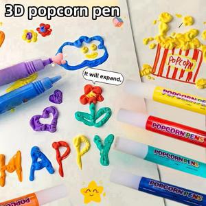 TEMU 6개의 거품 펜, 팝콘 펜, 면 펜, 3D 프린팅 거품 펜, 팽창 효과가 있는 DIY를 위한 그림 펜