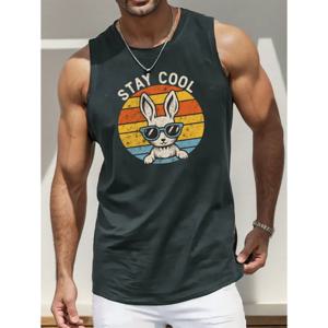 TEMU Stay Cool 프린트 슬리브리스 탱크 탑, 체육관에서 운동을 위한 남성용 액티브 언더셔츠