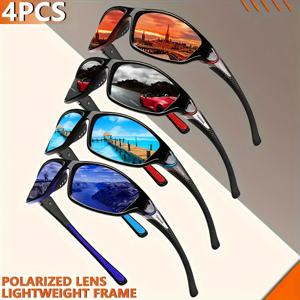 TEMU 남성용 스포츠 편광 안경 4개, 운전, 사이클링 및 낚시를 위한 세련되고 가벼운 안경
