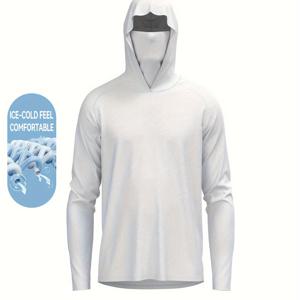 TEMU 남성용 스타일리시한 단색 자외선 차단 고탄력 후드 셔츠 마스크 포함, 긴팔 러쉬 가드 낚시 하이킹 야외 활동용