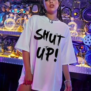 TEMU 여성을 위한 편안한 스포티한 스트릿 패션 상의로, 레터 프린트가 있는 루즈 핏 티셔츠입니다.