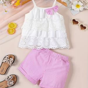 TEMU 아기와 유아를 위한 사랑스러운 여름 세트, 셔피 레이어드 캐미 탑과 반바지, 아기 소녀의 옷