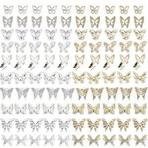 TEMU 100 PCS 나비 네일 참| 은빛 네일 나비 참| 네일에 대한 황금 나비 매력 | 아크릴 손톱용 3D 나비 네일 참