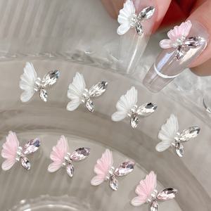 TEMU 진주 & 라인스톤이 있는 20개 럭셔리 3D 나비 네일 참 - 핑크 & 화이트 페어리 나비, 우아한 네일 아트에 완벽, 여름 휴가용 네일 참 나비 참