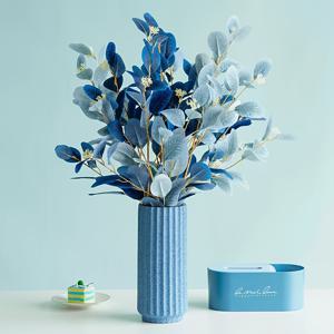 TEMU 6PCS 블루 인공 유칼립투스 잎 과일, 가짜 꽃 부케 DIY 꽃꽂이, 웨딩 홈 데코레이션