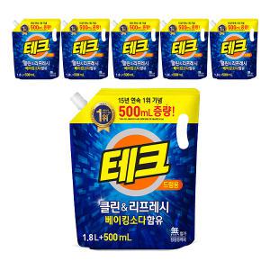 [총 3L 증량]테크 클린앤리프레쉬 1.8L+500ML 리필_드럼, 6개