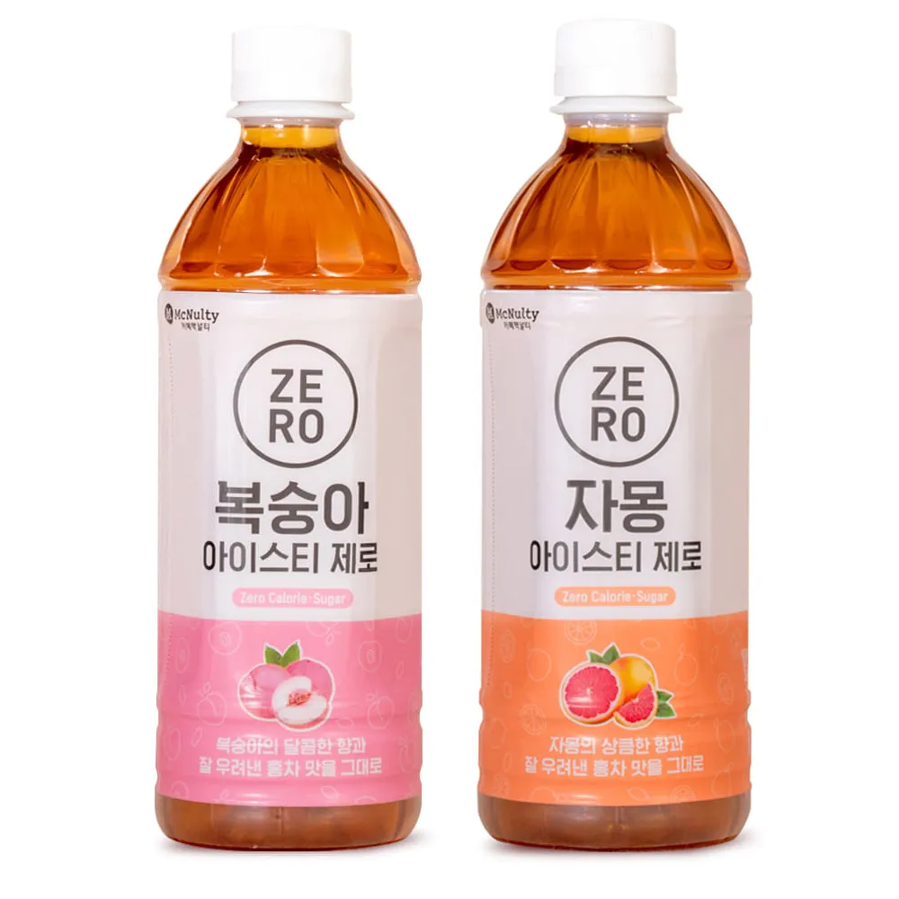 맥널티 아이스티 제로칼로리 음료 500ml (복숭아12개입+자몽12개입)