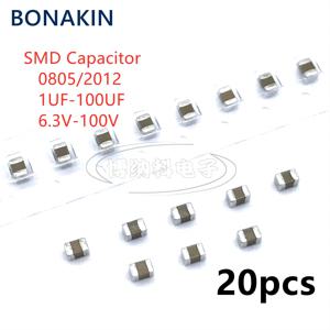 SMD 캐패시터 1UF 2.2UF 4.7UF 10UF 22UF 47UF 100UF 6V3 10V 16V 25V 35V 50V 63V 100V X7R X5R K = ± 10% M, 20 개 = ± 20%