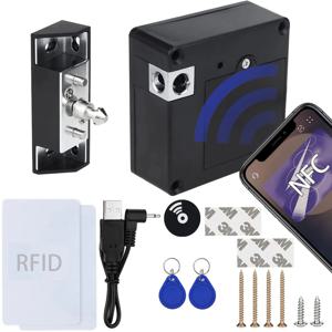 전자 캐비닛 잠금 장치, 숨겨진 DIY RFID 잠금 장치, USB 케이블 포함, 나무 캐비닛 서랍 사물함, 찬장 상자, 키 카드 4 개, FOB