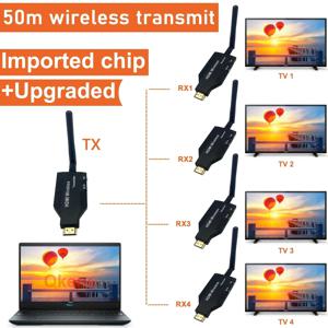 무선 HDMI 익스텐더 비디오 송신기 리시버, 1-2, 3, 4, 1x4 디스플레이, TV 박스 카메라, 노트북 PC, TV 모니터 프로젝터, 50m