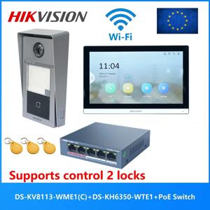 HIKVISION 다국어 POE 비디오 인터콤 키트, DS-KV8113-WME1(C) 및 DS-KH6350-WTE1 및 PoE 스위치 포함, 정품