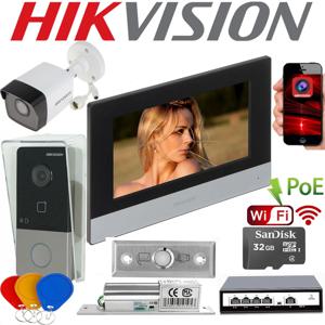 Hikvision 다중 언어 DS-KIS603-P 비디오 인터콤 키트, DS-KV6113-WPE1 (C) DS-KH6320-WTE1 와이파이 POE 초인종 문짝 스테이션