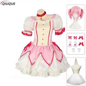 Puella Magi Madoka Magica 코스프레 코스튬 가발 페티코트, 카나메 마도카 핑크 쇼트 볼 원피스, 할로윈 파티 유니폼 복장