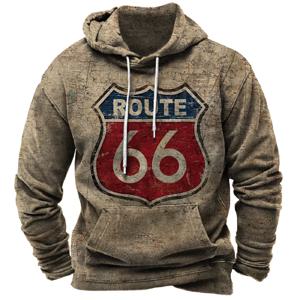 남녀공용 빈티지 후드티, Route 66 3D 프린트 후드티, 패션 후드티, 스웨트 셔츠, 운동복