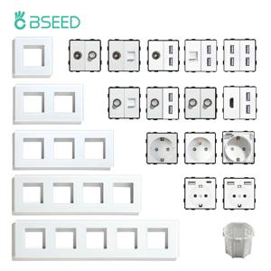 BSEED EU 표준 USB 콘센트 RJ45 인터넷 티비 ST 기능 부품 벽 전기 소켓 유리판 DIY 조합만