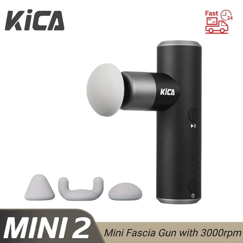 KiCA Mini  2 페시아 건 4 기어 알루미늄 휴대용 3000rpm 딥 고속 3 마사지 헤드 건 스포츠용, 195g