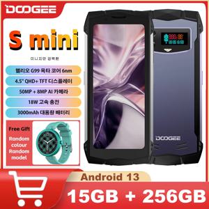 DOOGEE Smini 스마트폰, 4.5 인치 QHD 스크린, 8GB + 256GB Helio G99 혁신적인 후면 디스플레이, 50MP 카메라, 18W 고속 충전 NFC 4G 휴대폰