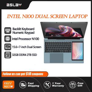 노트북 듀얼 스크린 인텔 N100 백라이트 키패드, 32GB RAM, 2TB SSD, 지문 잠금 해제, 180 ° 폴드 HD 카메라, 비즈니스 DDR4 컴퓨터