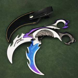 발로란트 무기 큰 근접 리버 2.0 Karambit 칼, 금속 M4 게임 주변 사무라이 합금 모델 칼 키체인 선물 장난감, 16cm