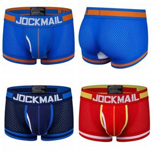 JOCKMAIL 클래식 복서 반바지, 통기성 메쉬 스플라이싱 코튼 남성 속옷, 낮은 허리 속옷, 흰색 트렁크, 패션