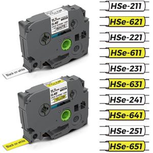 브라더용 열 수축 튜브 테이프, 브라더 라벨 프린터 호환, HSe231, HSe221, HSe211, HSe631, HSe621, HSe611, HSe241, HSe251