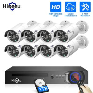 Hiseeu POE 보안 감시 카메라 시스템 키트 세트, 방수 오디오 IP 카메라, 가정용 CCTV NVR XMEye, 5MP, 3MP, H.265, 8CH