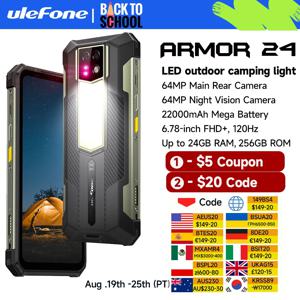 Ulefone 아머 24 22000mAh 배터리, 견고한 IP68/IP69K, 안드로이드 14, 최대 24GB RAM,256GB ROM ,64MP 야간 카메라, 6.78 인치