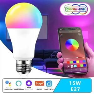 Tuya 스마트 E27 LED 전구, 밝기 조절 가능 RGB 스마트 라이트, 스마트 라이프 앱, 음성 제어, 알렉사 구글 홈, 5W, 10W, 15W