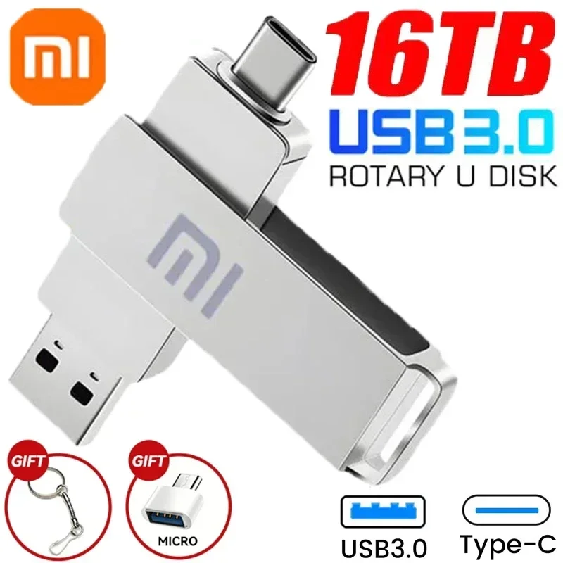 샤오미 U 디스크 미니 펜 드라이브, USB 메모리, 고속 USB 3.1, 방수 펜드라이브, 메탈 타입 C, 8TB, 2TB, 16TB