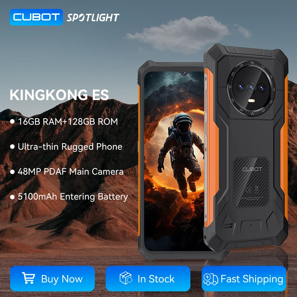 Cubot KINGKONG ES 러기드 스마트폰, 초박형 러기드 스마트폰, 16GB + 128GB RAM, 90Hz, 6.56 인치 HD + 화면, 안드로이드 14