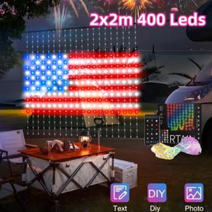 블루투스 앱 LED 스트링 RGB USB 요정 조명, 400LED 스마트 커튼 조명, DIY 음악 변경 디스플레이, 창문 침실 장식