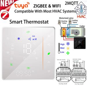 손오프 및 2Mqtt 용 Tuya Zigbee 및 WiFi 스마트 중앙 에어컨 온도 조절기, 팬 코일 유닛, 디지털 온도 제어 밸브, 난방 및 냉각, Alexa, Google Home, Yandex Alice와 호환