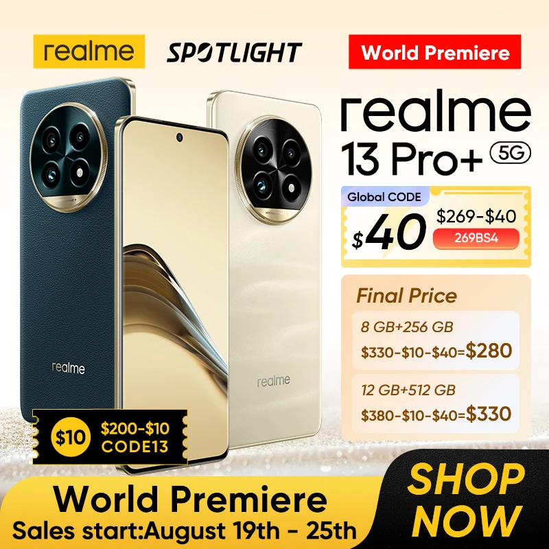 realme 13 Pro Plus 스마트폰, 스냅드래곤 7s Gen 2 5G 칩셋, 소니 LYT-600 잠망경 OIS 카메라, AI 영상 120Hz, 월드 프리미어