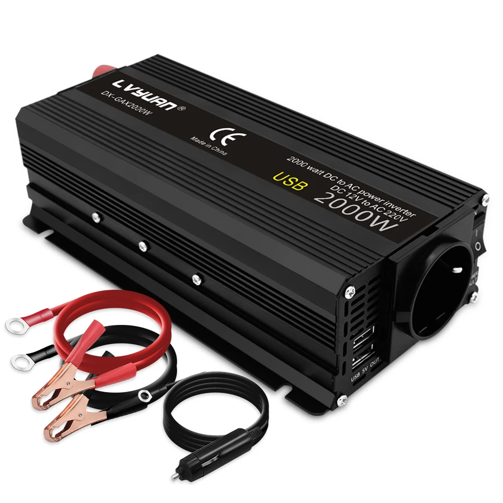 차량용 인버터 12 V 220 V 전원 500W/1500W/2000W/2600W/3000W 변환기 EU 소켓 12 V 자동 인버터 12 V 220 V 변압기, 태양열