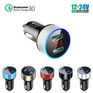 듀얼 USB 자동차 충전기 3.1A QC3.0 LED 디지털 고속 충전 충전기 자동 담배 라이터 어댑터 12V 24V 아이폰 샤오 미