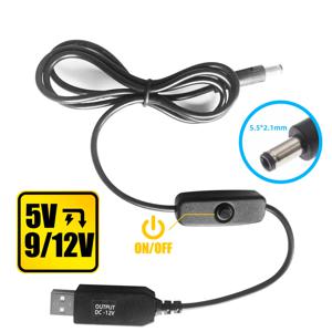 USB-DC 잭 어댑터 와이어 USB 부스트 전원 코드, 파워 뱅크를 통해 라우터용 스위치 포함, USB DC 5V-12V 9V 전원 케이블, 2.1x5.5mm