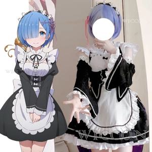 애니메이션 램 렘 로리타 메이드 코스프레 의상, Re:zero 카라 하지메루 이세카이 세이카츠 할로윈 의상, 로리 원피스