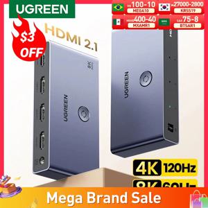 UGREEN-HDMI 2.1 2.0 8K 스위치, 3 인 1, 리모컨 포함, 8K @ 60Hz, 4K @ 120Hz 컨버터 분배기, Xbox PS5 모니터용