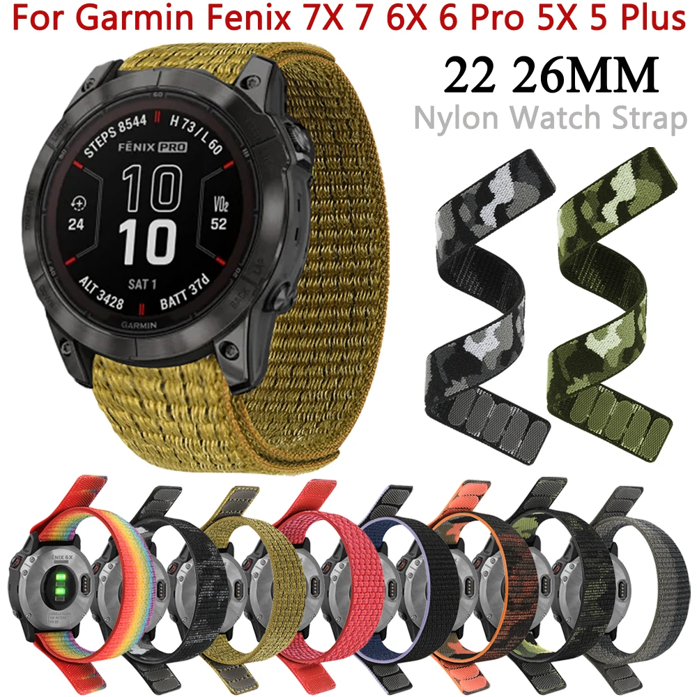 후크 루프 나일론 스트랩, Garmin Fenix 7X 7 6X 6 Pro 5 5X Plus 3 HR Epix Gen 2 MK2i 955 945 밴드 26mm 22mm 팔찌 손목 밴드