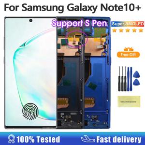 을 위한 삼성 Note 10 Plus 4G 5G 디스플레이 터치 스크린 Note10 + N975F N976F LCD 지원 S 펜 지문 작업용 슈퍼 AMOLED 디스플레이