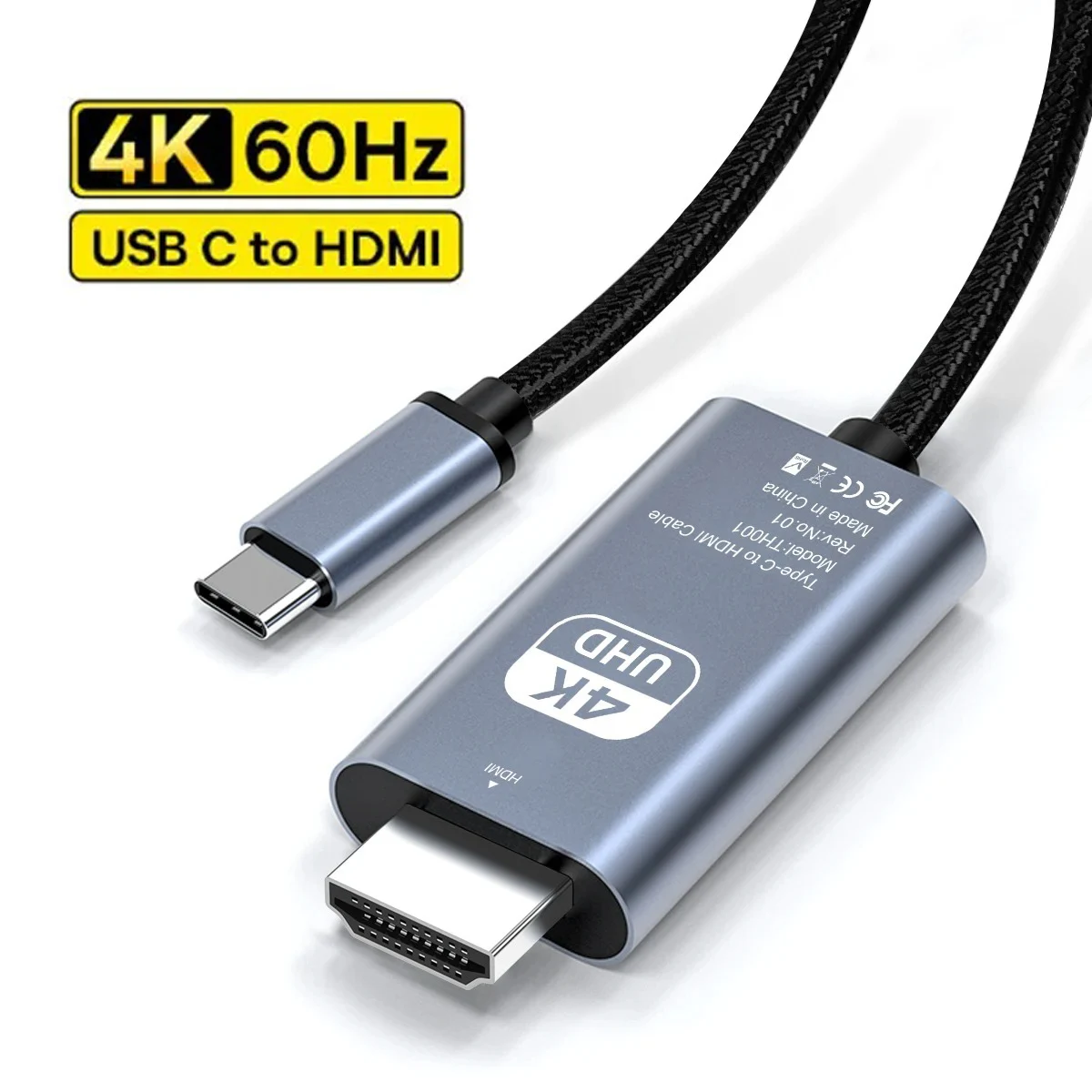 USB C에서 HDMI C타입 케이블 어댑터, HDTV 컨버터 케이블, 아이폰 15 TV 컨버터, 맥북 에어, 아이패드, 삼성 노트북용, 4K, 60Hz