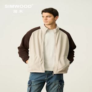 SIMWOOD 남성용 폴라 플리스 재킷, 정전기 방지 원단 코트, 정사이즈 핏, 300gsm, 2024 가을 신상