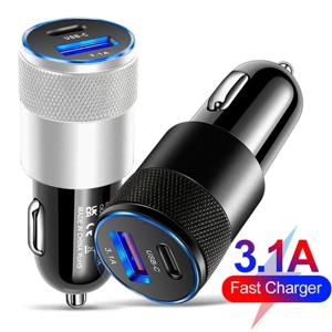 차량용 고속 충전 휴대폰 어댑터, 아이폰 샤오미 화웨이 차량용 담배 라이터, 3.1A USB + PD C타입 충전기