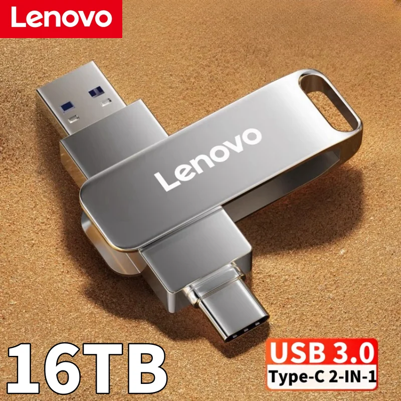 레노버 3.0 USB 플래시 드라이브, 금속 고속 펜 드라이브, 컴퓨터 저장 장치용 방수 C타입 USB 펜드라이브, 16TB, 2TB, 512GB